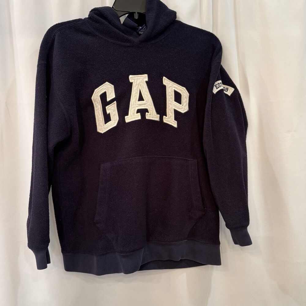 Vintage Gap Athletic Embroidered Spell Out Hoodie Navy Blue 90s Y2K Size Boys XL